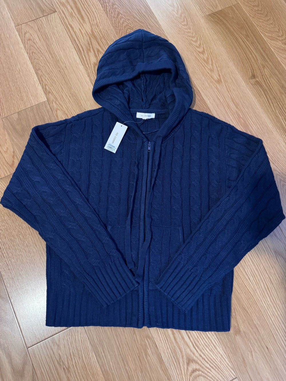 Women's Navy Cable-Knit Hooded Zip Cardigan Sweater